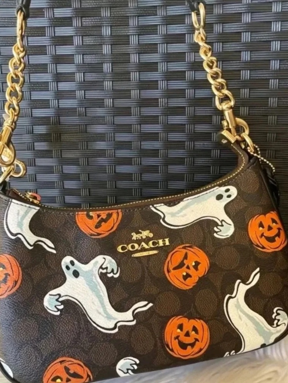 Coach Brown Crossbody With Halloween Ghost & Pumpkin Print